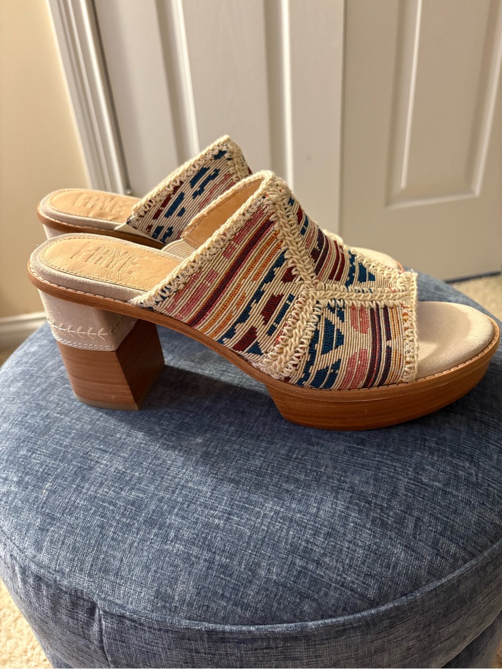 Frye Multicolor Woven Open-Toe Block Heel Sandal